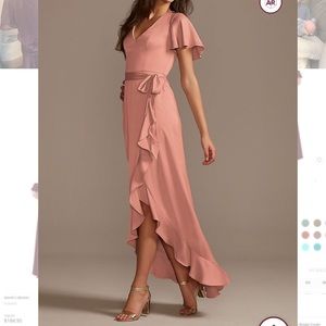 David’s bridal floor length bridesmaids dress desert coral